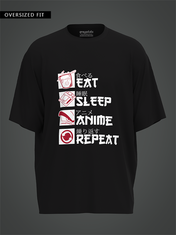 Eat, Sleep, Anime, Repeat -  Unisex Oversized Tshirt